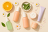Prodotti skincare per la cura della pelle in primavera e estate, inclusi aloe e arancia, per una skincare primavera estate.