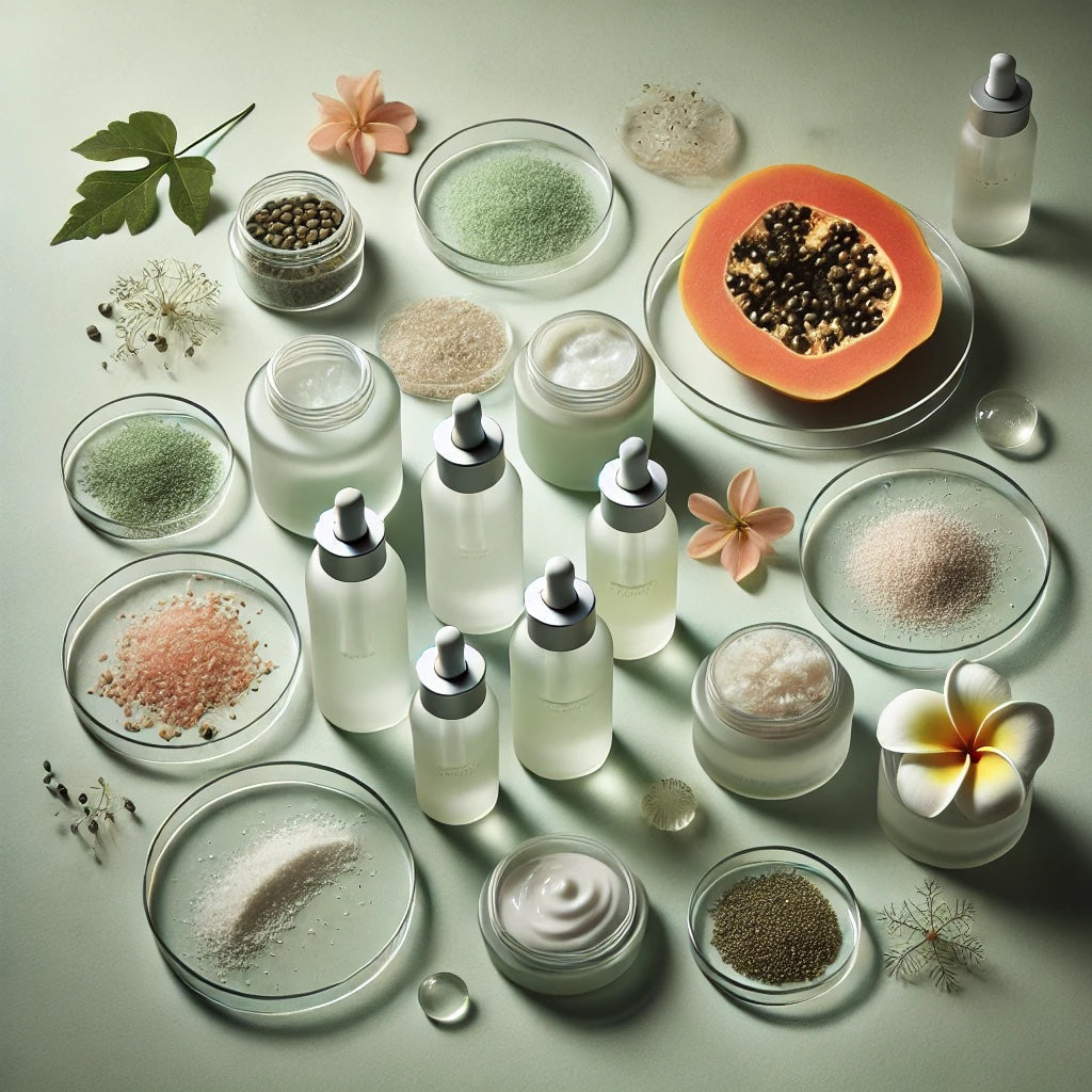 Vari tipi di esfoliante viso e ingredienti naturali per una pelle sana e luminosa.